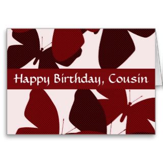 Happy Birthday Cousin, red butterflies Cards