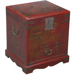 Hand painted Red Bonded Leather End Table Storage Chest Coffee, Sofa & End Tables