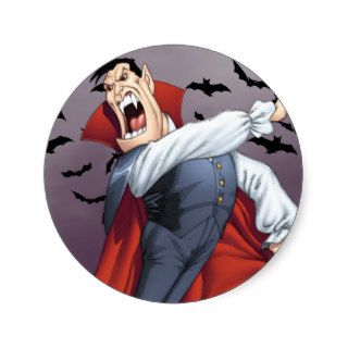 Funny Cartoon Vampire with Bats by Al Rio Round Sticker