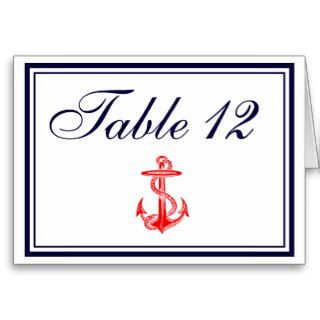 Nautical Red Anchor Navy Framed 2SQ Table Number Cards