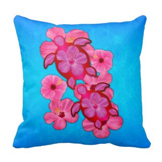 Pink Hibiscus And Honu Turtles Pillow