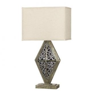 Cal Lighting BO 294TB Table Lamp with Tan Fabric Shades, Silver Finish    