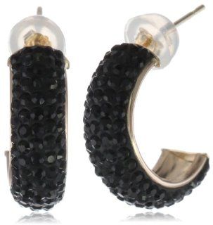 10k Yellow Gold Black Swarovski Elements Medium Half Hoop Earrings Jewelry