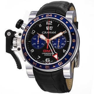 Graham Men's 'Chronofighter' Black Dial Black Leather Strap GMT Watch Graham Men's More Brands Watches