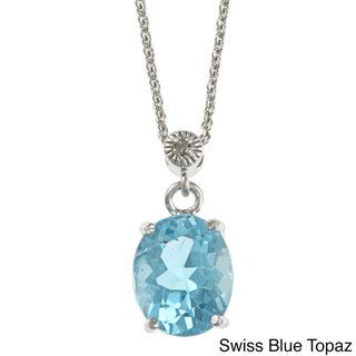 Glitzy Rocks Silver Blue Topaz Diamond Accent Necklace (I J, I2 I3) Glitzy Rocks Gemstone Necklaces