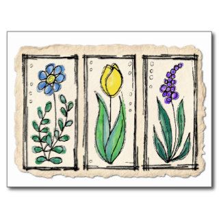 Watercolor Pen & Ink Sketch Flowers Postcards