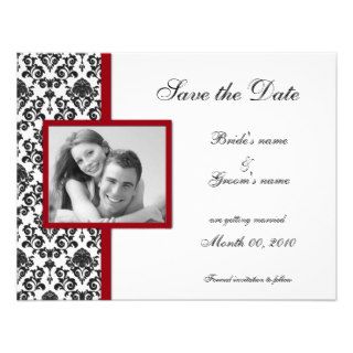 Red and Black Damask Save the Date Photo Cards