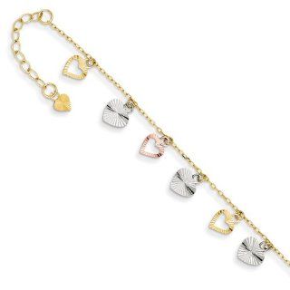 14k Tri Color Adjustable Heart Anklet Jewelry