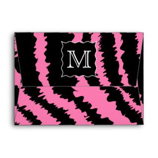 Custom Monogram Pink and Black Zebra Print Pattern Envelope