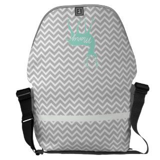 Trendy Gray Mint Chevron Deer Monogram Messenger Bag
