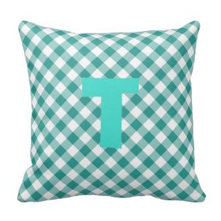 Teal Gingham Letter T Pillows