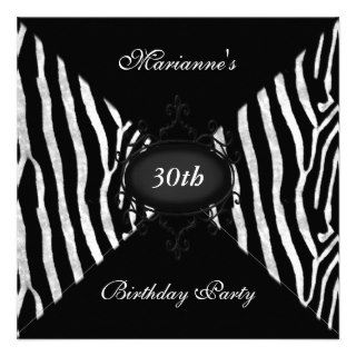 Elegant 30th Birthday Zebra Black & White Jewel Personalized Invitation