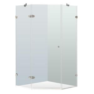 Vigo 36.125 in. x 73.375 in. Frameless Neo Angle Shower Enclosure in Brushed Nickel with Clear Glass VG6061BNCL38