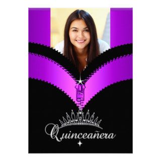 Quinceanera 15 Party Black Purple Girl Photo Invitation