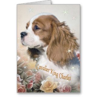 Cavalier King Charles among roses Cards