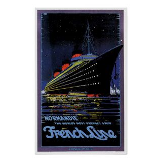 SS Normandie French Line Vintage Ship Ad Print
