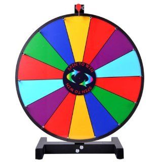 24 Inches Diameter Round Tabletop Color Dry Erase Spin Board Prize Wheel 14 Clicker Slots w/ Blk Wood Stand for DIY Customize Template Desktop Casino Style Game  Easel Style Dry Erase Boards 
