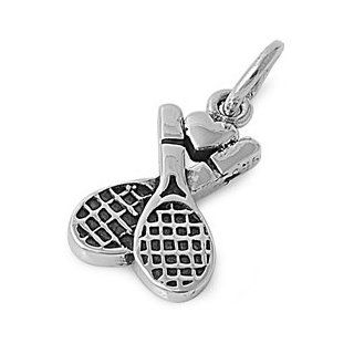 925 Sterling Silver Pendant   Double Tennis Rackets With Heart Royal Design Jewelry