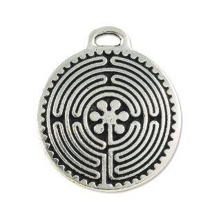 Labyrinth Pendant 23mm Pewter Antique Silver Plated