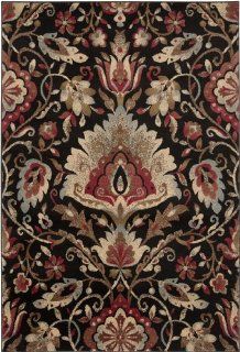 6.5' x 9.75' Floral Splendor Brown and Burgundy Shed Free Rectangular Throw Rug   Machine Made Rugs