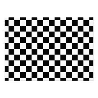 Black and white checkered pattern custom invites