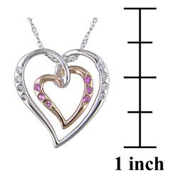 14k Two tone Gold Diamond and Pink Sapphire Heart Necklace Gemstone Necklaces