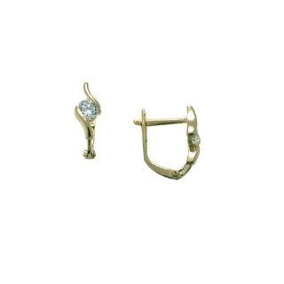 Abstract Flowing CZ 14k Yellow Gold Huggie Earrings Hoop Earrings Jewelry