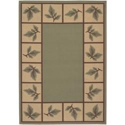 Picnic Green Botanical Border Indoor/Outdoor Rug (3'6 x 5'6) Surya 3x5   4x6 Rugs