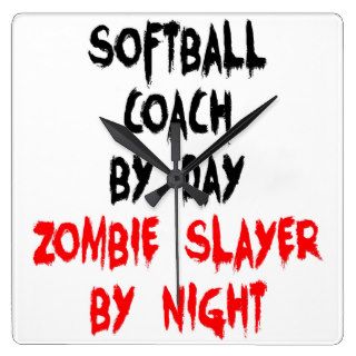 Zombie Slayer Softball Coach Wall Clocks