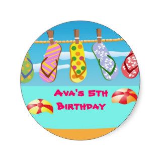 Flip Flops Pool Birthday Party Favor Labels Round Stickers