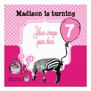 Zebra, Polka dots and Cupcakes Pink Birthday photo Custom Announcement