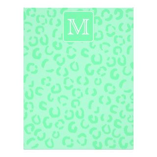 Pastel Green Leopard Print Custom Monogram. Customized Letterhead