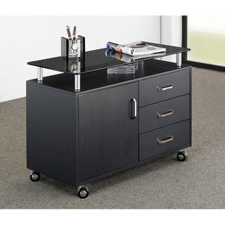 Deluxe Extra Wide Glass Top Rolling Storage Cabinet Mobile Files