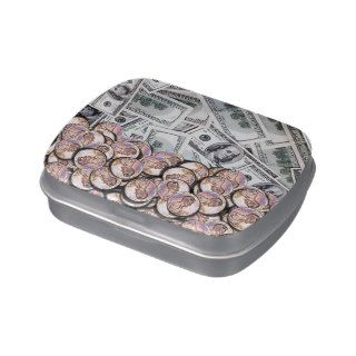 Dollars and Cents   Pennies w Hundred Dollar Bills Candy Tin