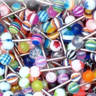 Tongue Ring Assorted Lot of 50 Piercing Barbells Steel 14 Gauge (50 Pieces) Jewelry