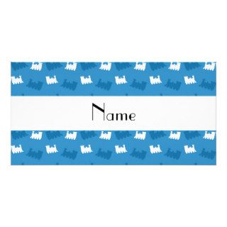Personalized name misty blue train pattern photo greeting card