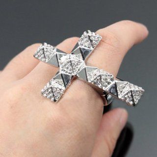 Pyramid Studded Cross Fashion Stretch Ring Sr28/297 r1194 Earrings Jewelry