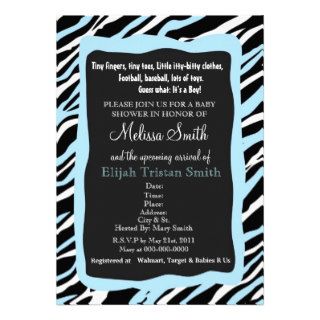 Zebra Print Baby Shower Invitation  Blue