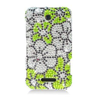 Eagle Cell PDZTEX500MS324 RingBling Brilliant Diamond Case for ZTE Score M/Score X500   Retail Packaging   Green/Silver Flower Cell Phones & Accessories