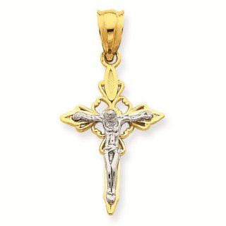 14K Two tone Crucifix Charm Pendant   Gold Jewelry Reeve and Knight Jewelry