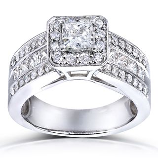 Annello 14k White Gold 1 2/5ct TDW Princess Shape Diamond Halo Ring (H I, I1 I2) Annello Engagement Rings