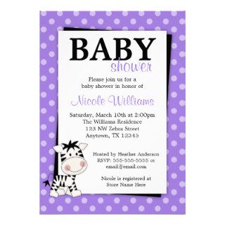 Purple Zebra Polka Dot Baby Shower Invitations