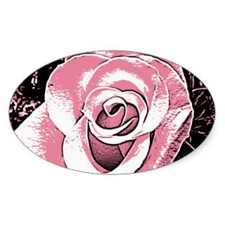 Cartoon Pink Rose Oval Stickers