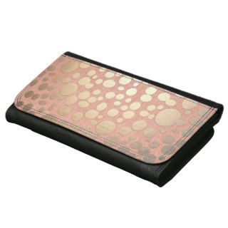 Gold Foil Look Polka Dots Peach Linen Look Leather Wallet For Women