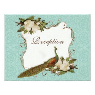 Peacock Magnolia Floral Swirl Damask Wedding Personalized Announcements