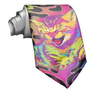 Kitten on rainbow leopard print background necktie