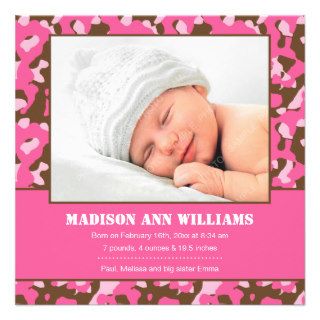 Pink Camo Baby Photo Birth Announcement