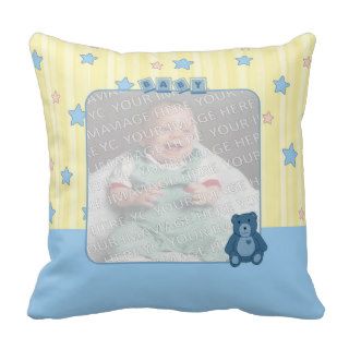Blue Heart Teddy Bear Photo Throw Pillow