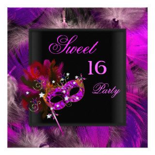 Masquerade Sweet 16 Sweet Sixteen Purple Pink Announcement