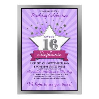 Sweet Sixteen Superstar Purple Party Invitation